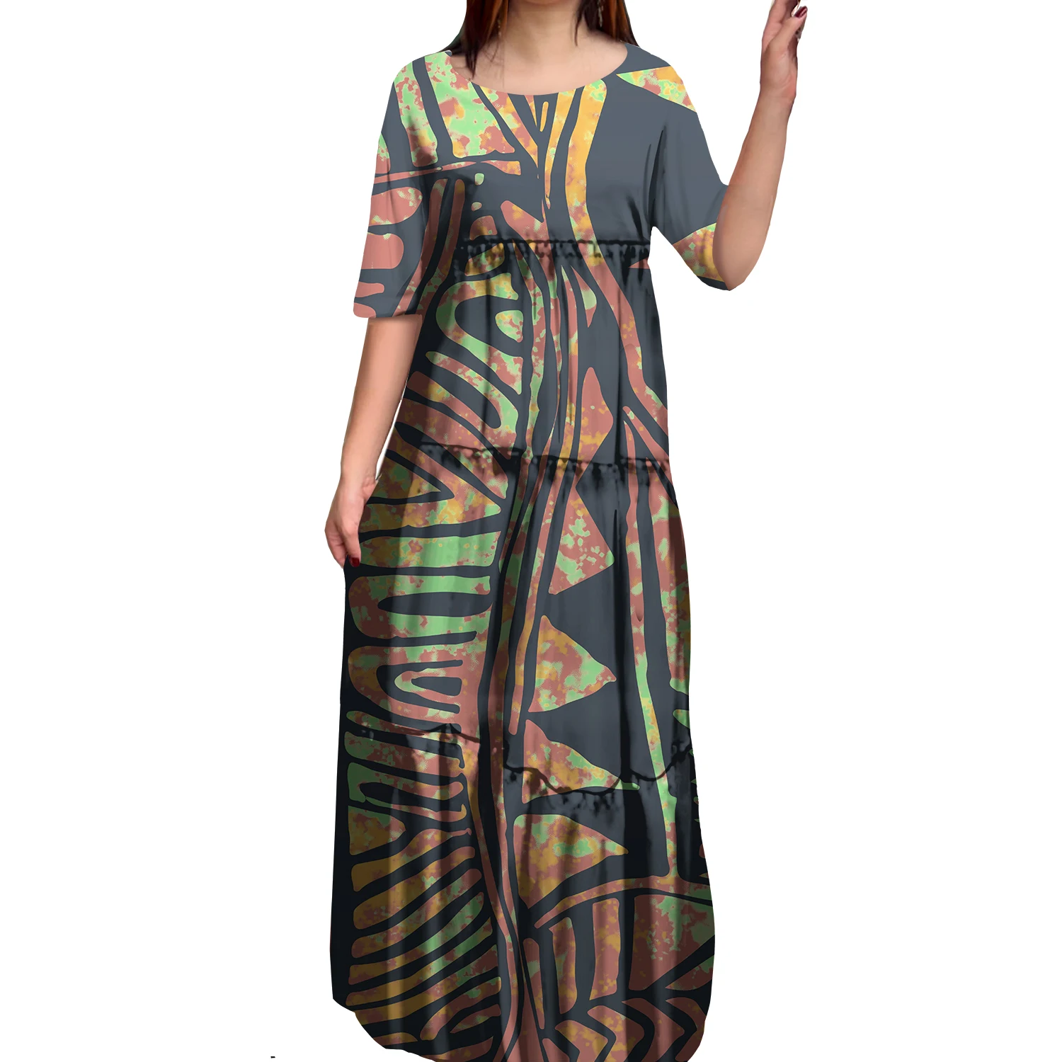 Vestido De Seda De Leite Polinésio Anti-Rugas, Vestido Em Camadas Com O Pescoço, Ocean Island Art, Havaí Design, Vestidos De Sereia De Noite, Venda Quente, 8XL