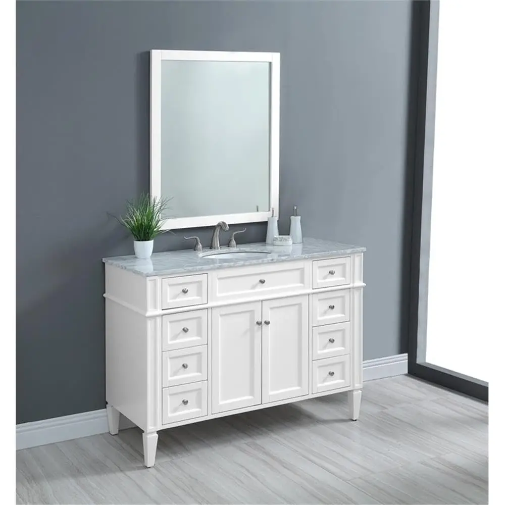 Elegant Kitchen and Bath 48 inch Single Bathroom Vanity Cabinet Set with White Marble Countertop - White, Customized