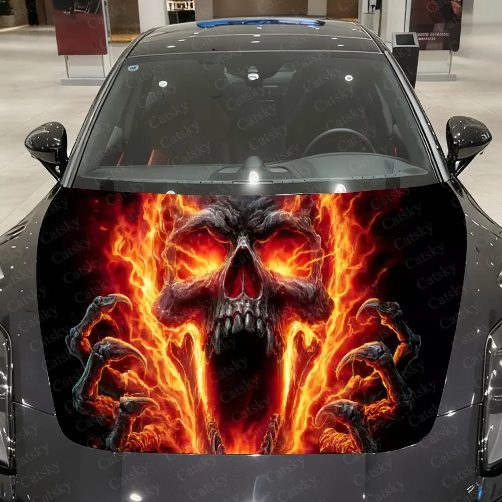 

Готический пилающий красный пламенный череп, наклейка на капот автомобиля - готический цветочный дизайн черепа, прочный виниловый материал из ПВХ, повышает защиту