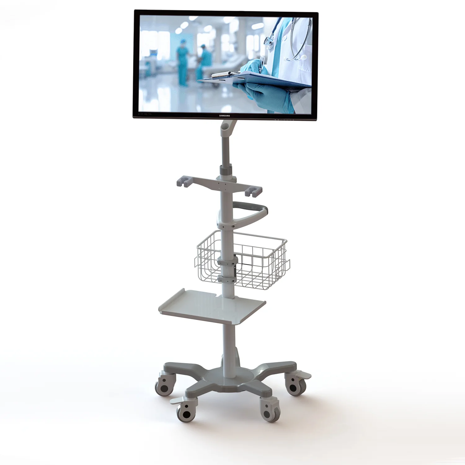 Height Adjustable Integrated Machine Mobile Rolling Cart, Portable Bracket Trolley for Hospital Equipment
