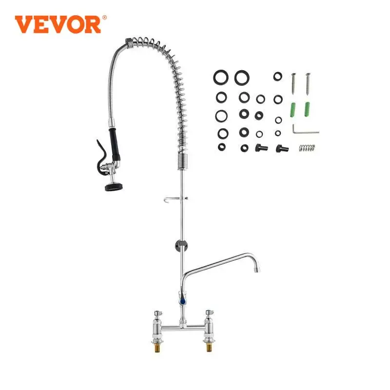 VEVOR 26/44inch Commercial Faucet with Pre-Rinse Sprayer 8 In Center 12 In Swing Spout Deck Mount Kitchen Sink Faucet Brass