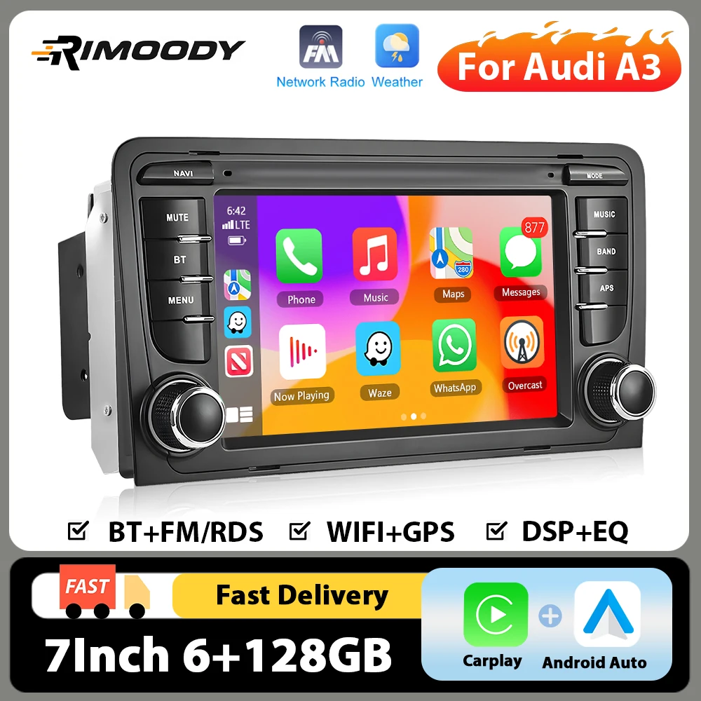 Rimoody 7 ''IPS Touchscreen 6 + 128G Lettore Multimediale Per Auto Per Audi A3 Carplay Android Auto Autoradio WIFI GPS EQ DSP Autoradio FM
