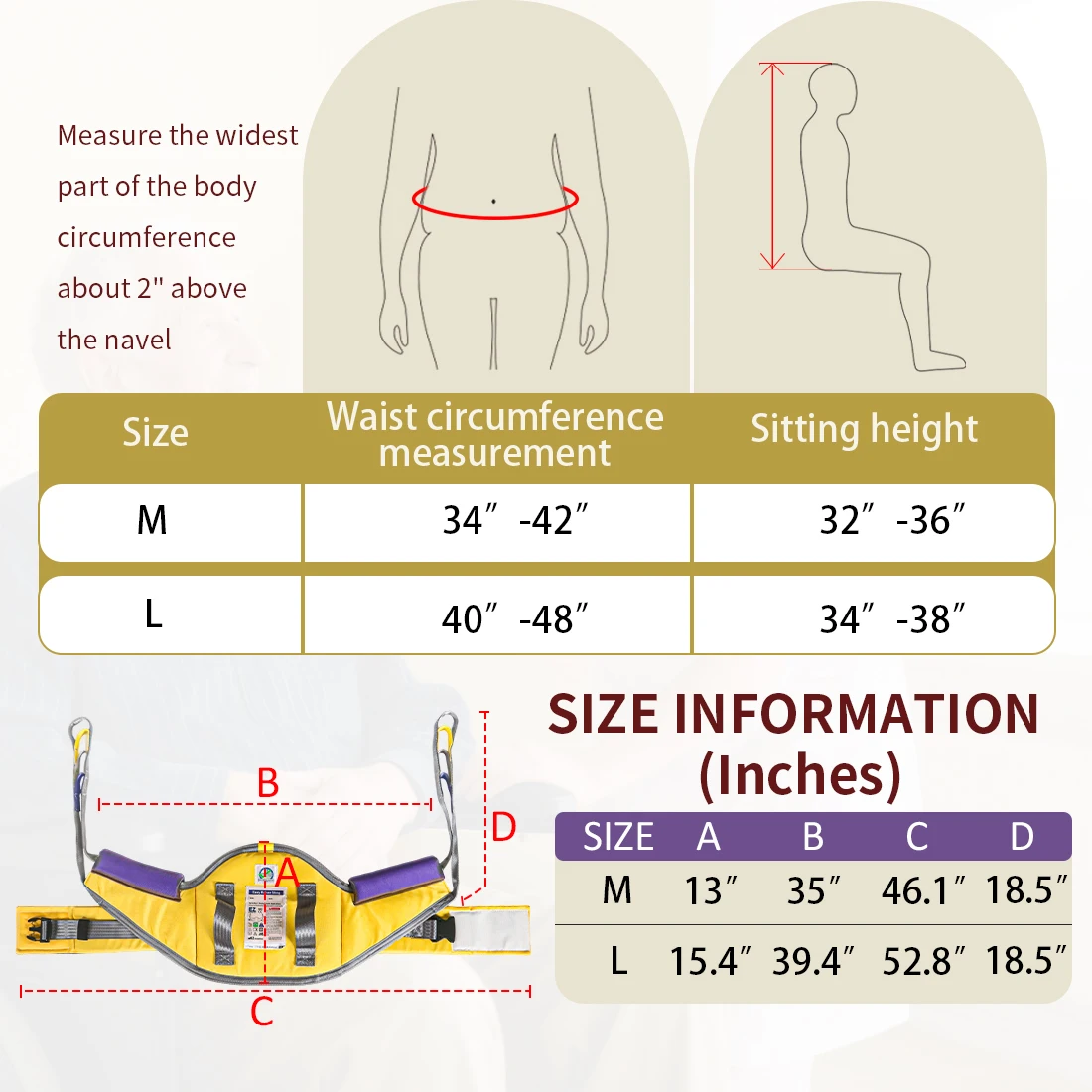 

Ehucon Comfort Patient Lift Sling,Sit to Stand Lift Elderly Aid Padded Lift Sling with Back Support for Disabled SWL 500LBS