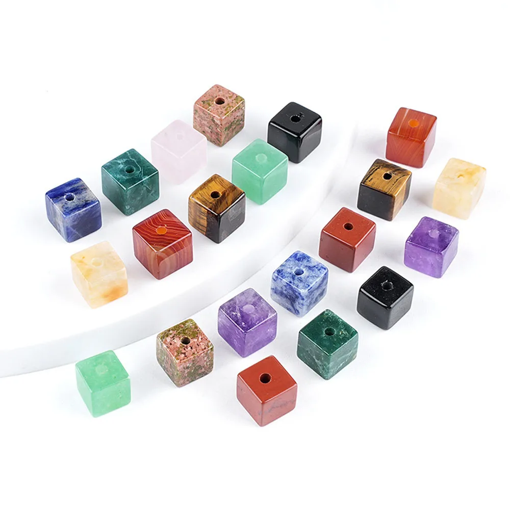 5Pcs 10mm Natural Crystal Sugar Cube Beads 2mm Large Hole Loose Spacer Beads for DIY Bracelet Necklace Jewelry Making
