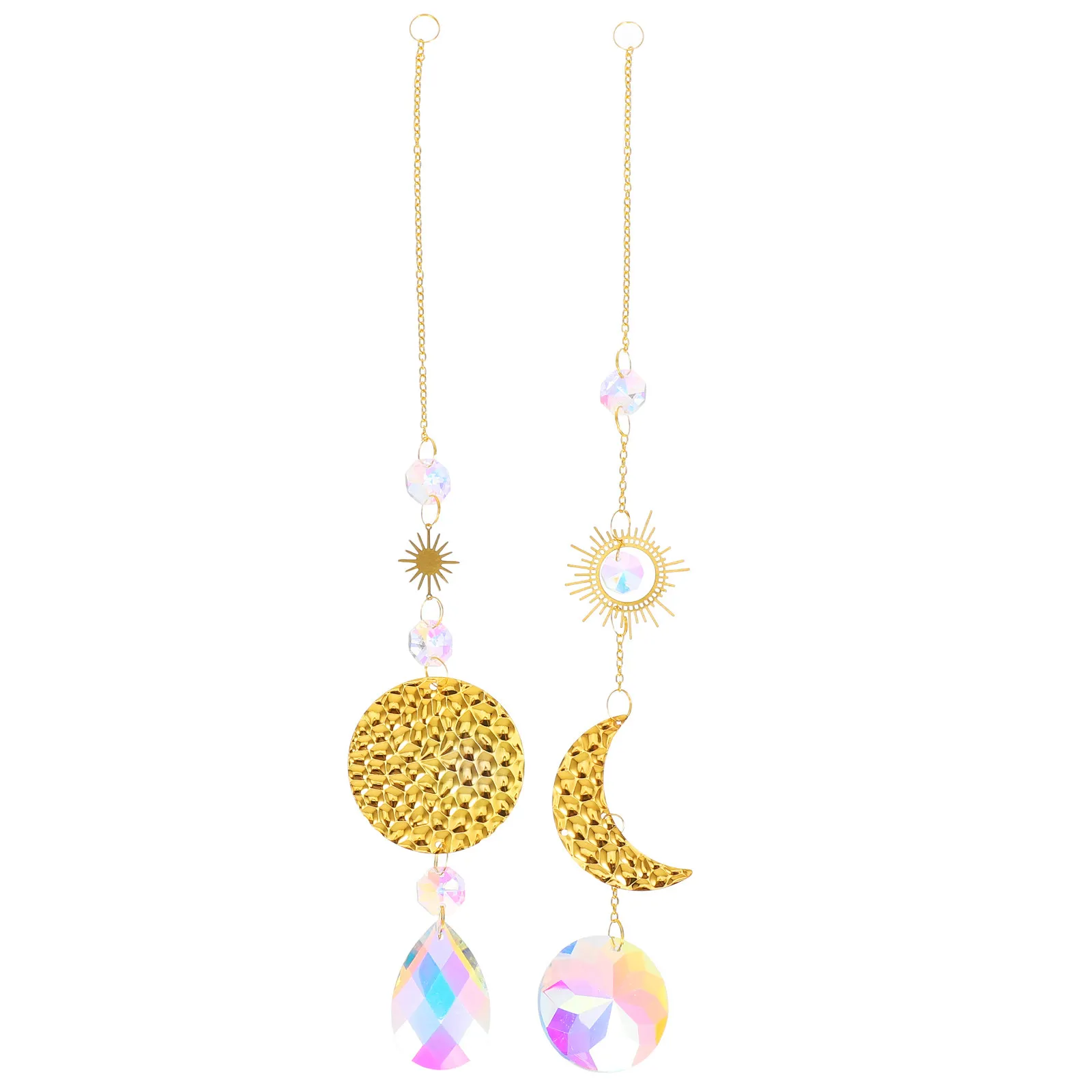 2Pcs Crystal Sun Catcher Hanging Transparent Prisms Star Moon Pendants Sunscreens Window Office Garden Decor Color Rainbow Maker