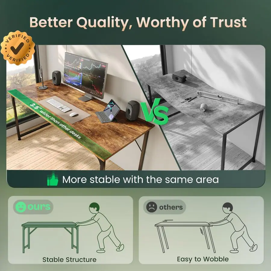 Computer Desk, 55 Inch Home Office Desk, Gaming Writing Work from Home Study Desk, Large Legroom, Sturdy Metal Frame, Modern Sim