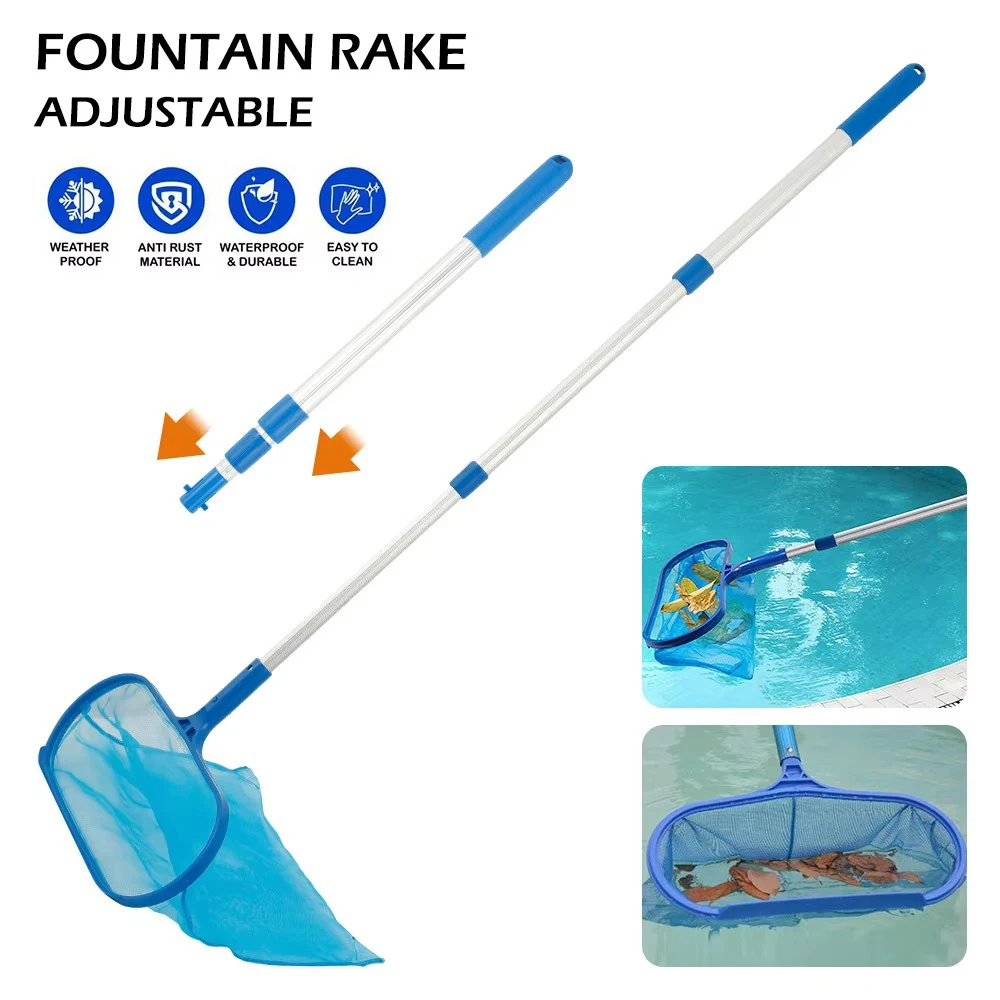 Professional Leaf Rake Deep Bag Swimming Pool Skimmer Net with Telescopic Pole Removal Leaf Rake Mesh Pool Ponds Cleaning Debris