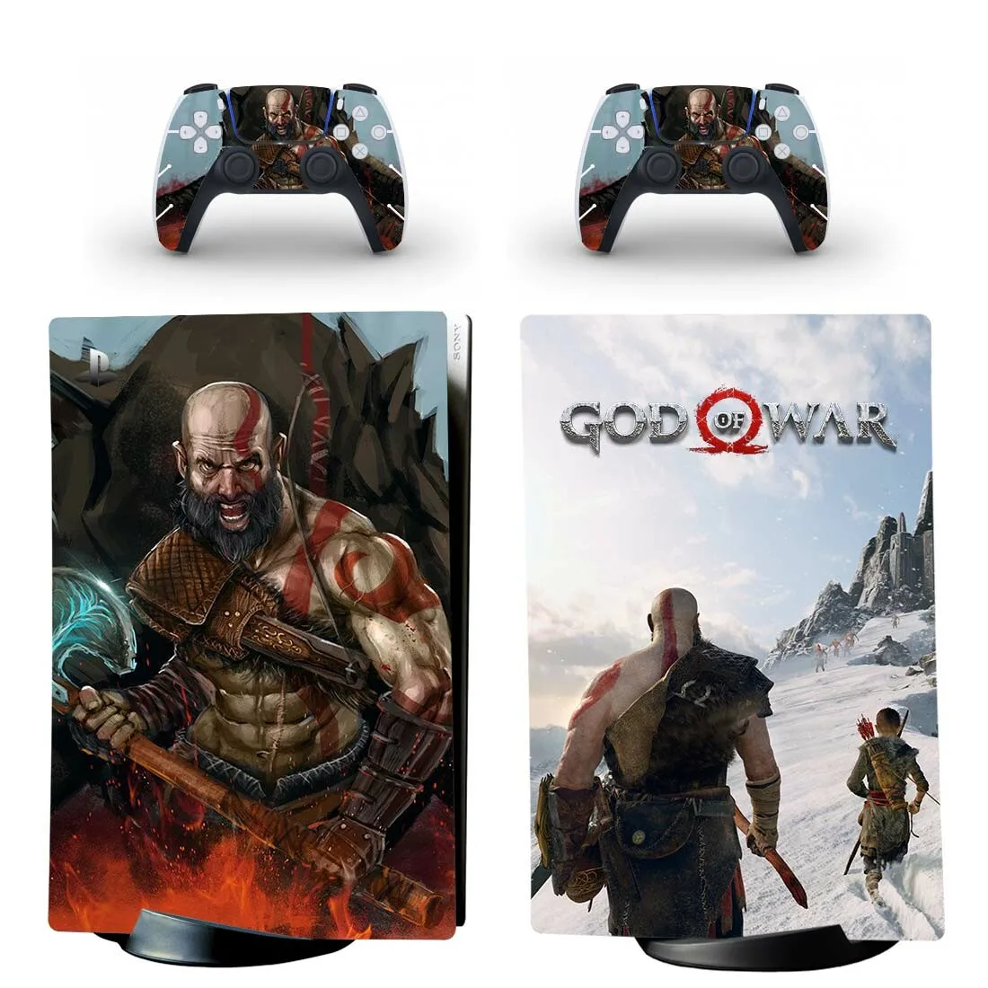 غطاء لاصق جلدي رقمي من Game God of War PS5 لوحدة التحكم و2 وحدات تحكم من الفينيل
