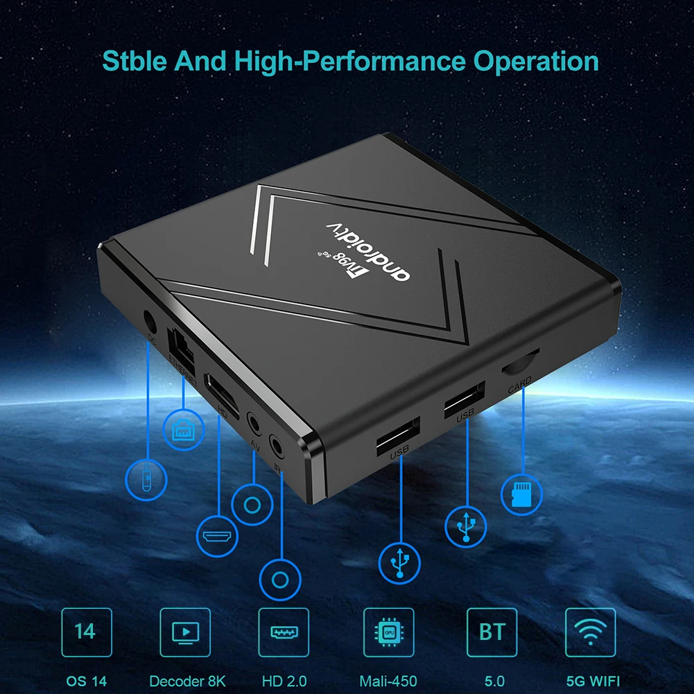 Android 14 Smart TV Box مع جهاز التحكم عن بعد، جهاز التحكم عن بعد الصوتي، مشغل فيديو 4K HD TV لتطبيقات الإنترنت للأفلام عالية الدقة