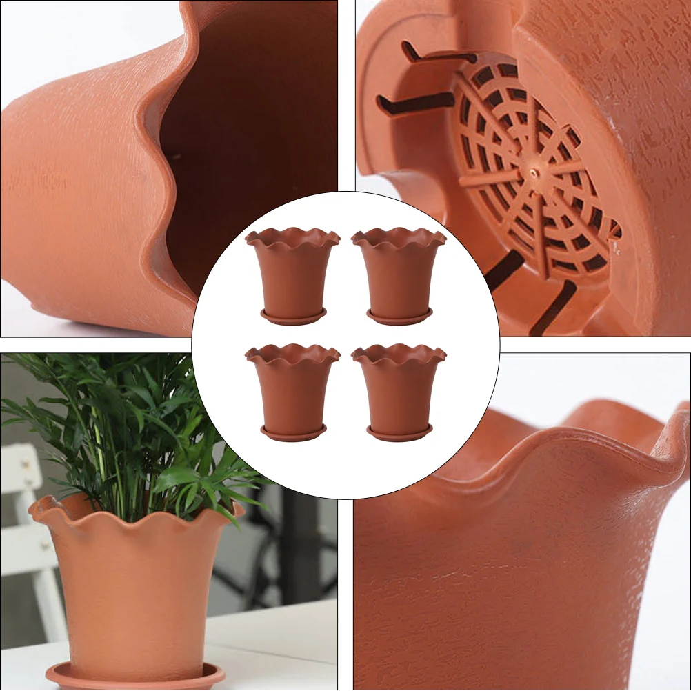 

4pcs Resin Flower Pots Square Planters With Drainage Thick Durable Plastic Planter For Indoor Outdoor Garden Succulent Trays