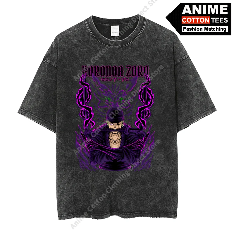 

Anime ONE PIECE - Color of Armaments Roronoa Zoro Print T Shirt Harajuku Men Women Casual Short Sleeve Cotton Vintage Loose Tees