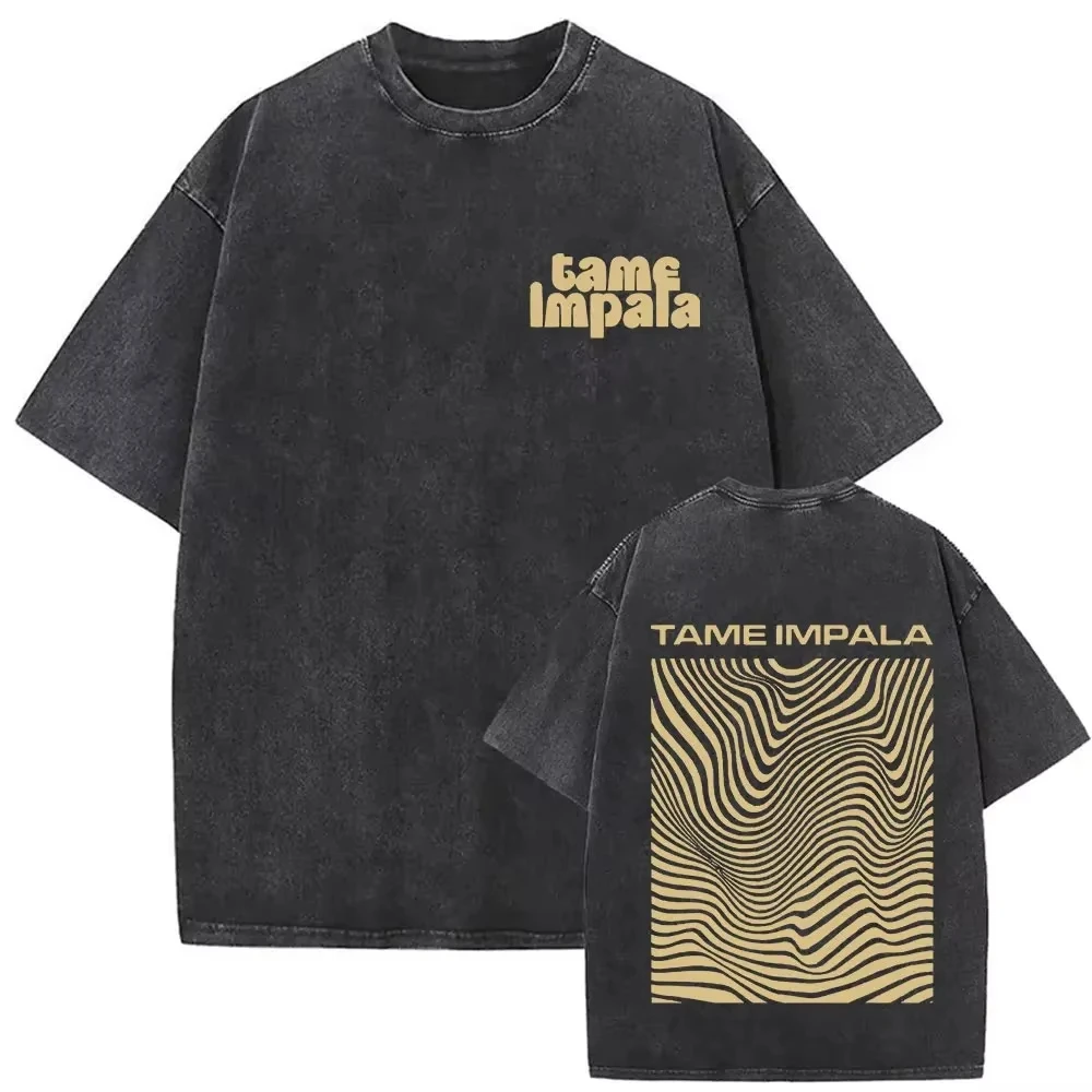Men's Vintage Loose Washed Short Sleeve T-Shirt Printed With Tame Impala Rock Band Deadbeat 2025 Tour Album Graphic T-shirt
