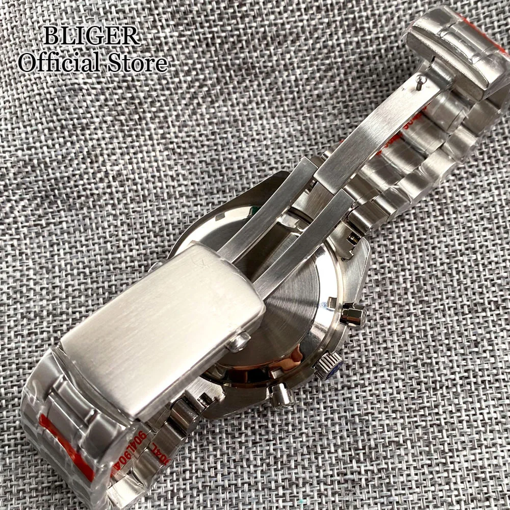 BLIGER Quartz 40mm Chronograph Multifunction Watch Men VK63 Movement Black White Dial Stainless Steel Strap Montre homme