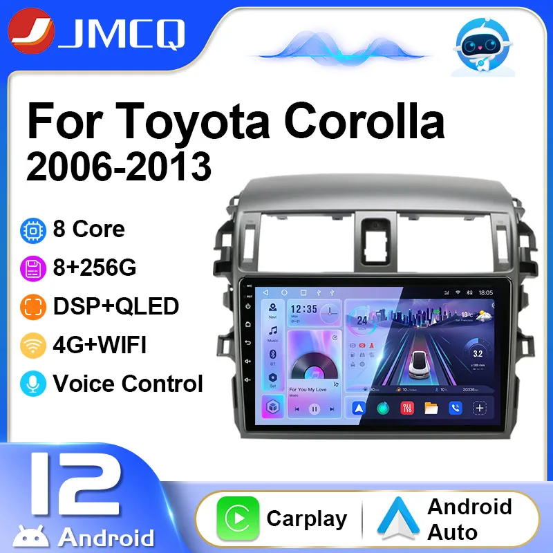 JMCQ 2Din Car Radio Multimedia Player for Toyota Corolla E140/150 2006 2007 2008-2013 Navigation GPS Carplay 4G Android 12