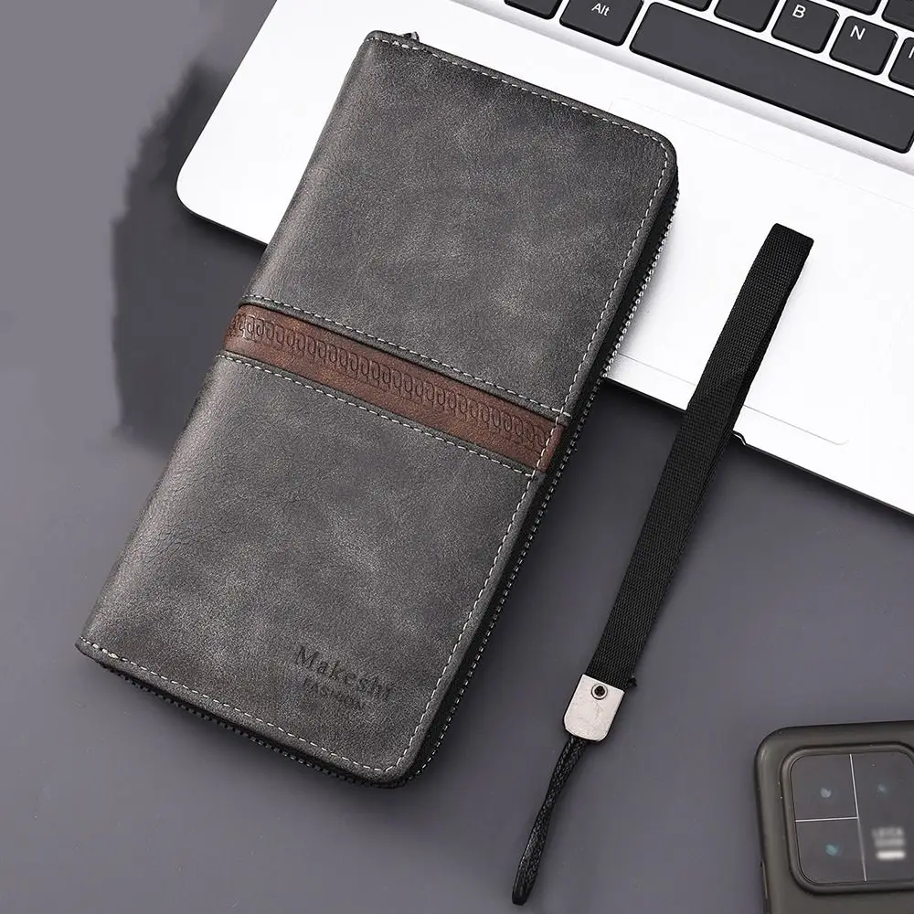 

Gift Vintage Vintage Coin Purse Portable Large Capacity Business Card Holder Bag Zipper PU Leather Men Coins Bag Business