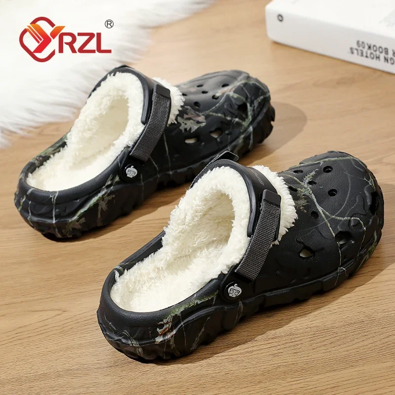 YRZL Herren-Winterhausschuhe für den Innenbereich, bequeme warme Hausschuhe, Sommer, abnehmbare Sandalen, Herren, lässig, rutschfest, Plüschfell-Clogs für Herren