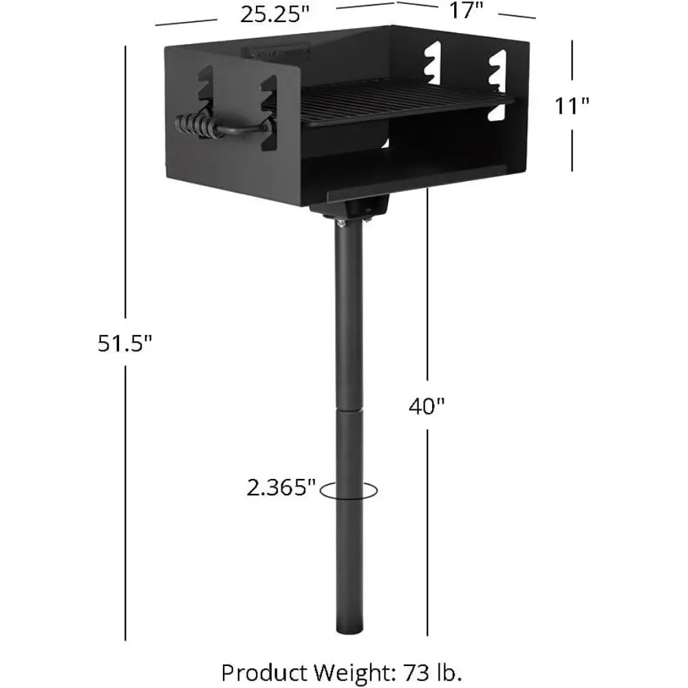 BBQ Grills, Park-Style Grill, 384 Sq. In Jumbo Charcoal Grill, Single Post Outdoor Cooking Backyard BBQ, Camp Grilling Barbecues