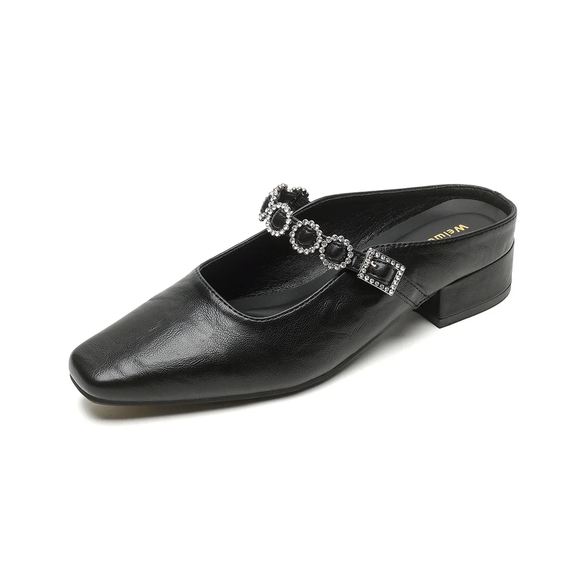 

Women's Cover Toe Slippers 2025 New Fashionable Rhinestone Decoration High Heel Mules Shoes Square-toe Party Evening Shoes 34-43