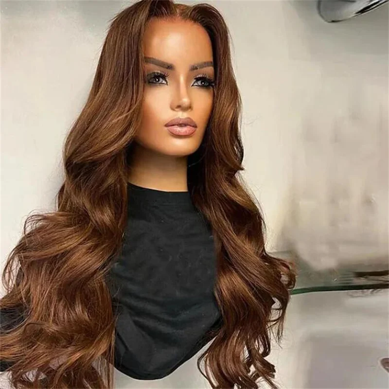 

Long 28inch Brown Boby Wave 5x5 Silk Base Glueless Jewish Human Hair Wig With BabyHair HD Lace European Hair Preplucked Daily