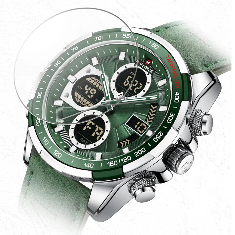 NAVIFORCE-Montre de sport multifonction pour homme, montre militaire en cuir, étanche, affichage du jour et de la date, horloge