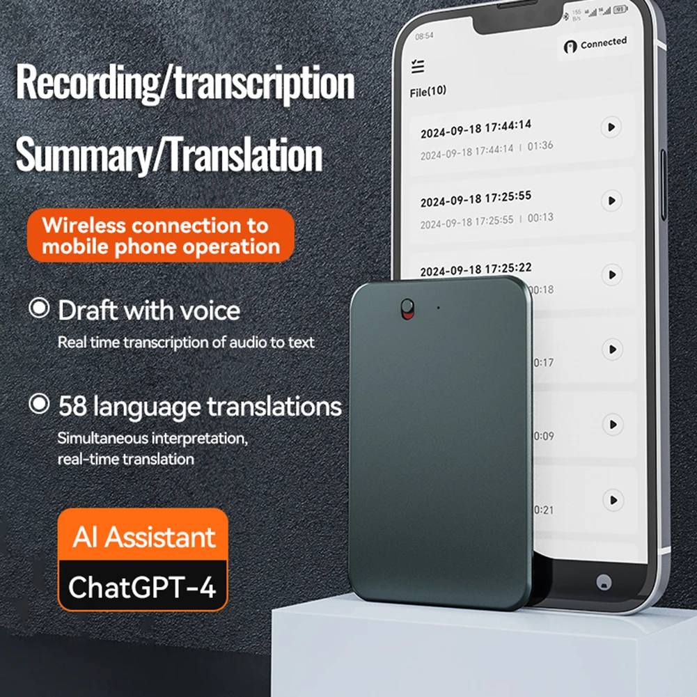A3 AI ChatGPT-4 Intelligente voicerecorder Transcribe 8-128GB Mind Mapping & AI Summary Telefoongesprek Voice Recorder voor lezingen