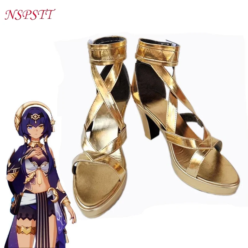 

ROLECOS Sumeru Candace Cosplay Shoes Genshin Impact Sumeru Candace High Heel Golden Halloween Women Sandals