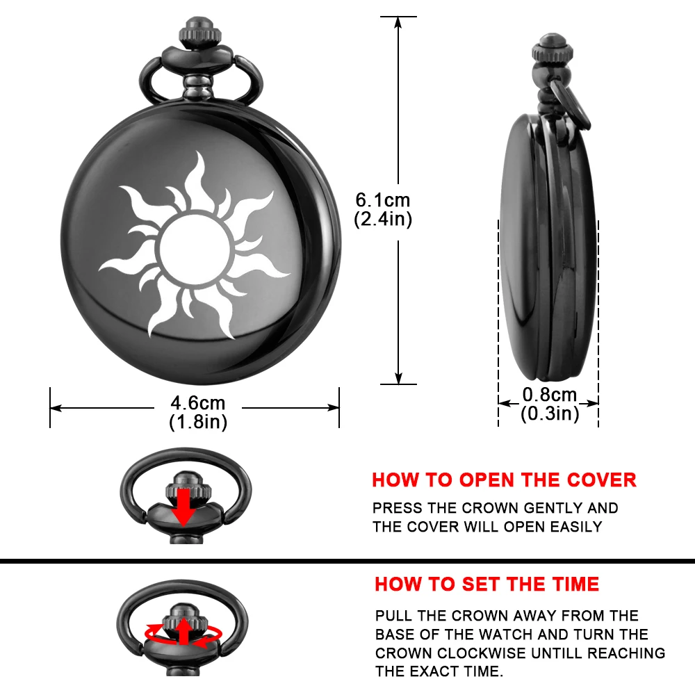 Карманные часы The sun element с резьбой на английском языке, циферблат, цепочка на ремешке, черные кварцевые часы, идеальный подарок