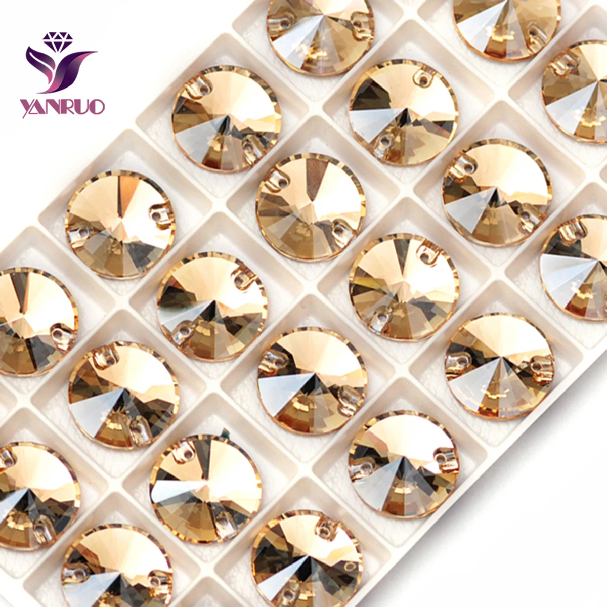 YANRUO Top 3200 Rivoli Glass Sew On Rhinestones Golden Shadow Rhinestone Sewing Crystals for Clothing Dance Dress Decoration