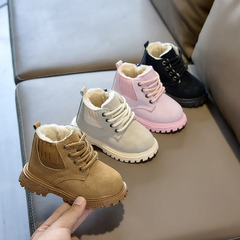 2026 Winter Kids Leather Chelsea Boots Waterproof Children Sneakers Solid Color Toddler Snow Boots Girl Winter Shoe Boy 21-30