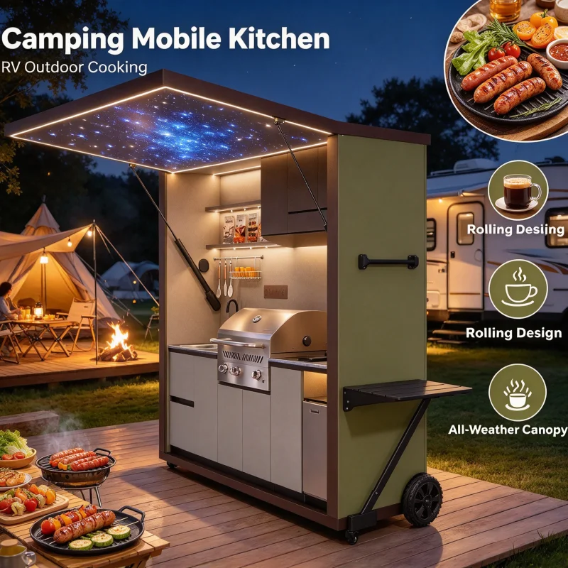 Premium Outdoor Modular Kitchen Integrated House with BBQ Equipment Sink Refrigerator TV Custom