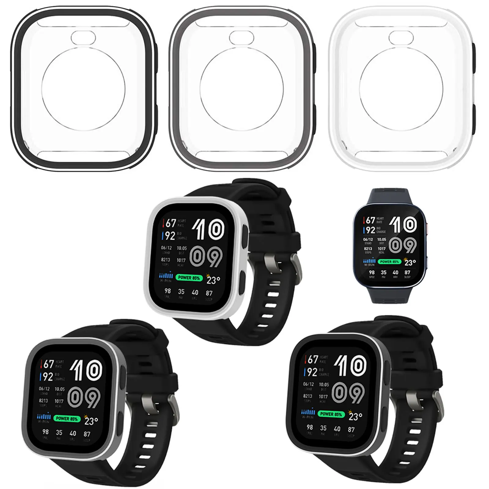 for Amazfit Bip Max Metal Case Hard Protective Shell Clear Back Slim Fit Scratch-Resistant Cover Black Gray Silver