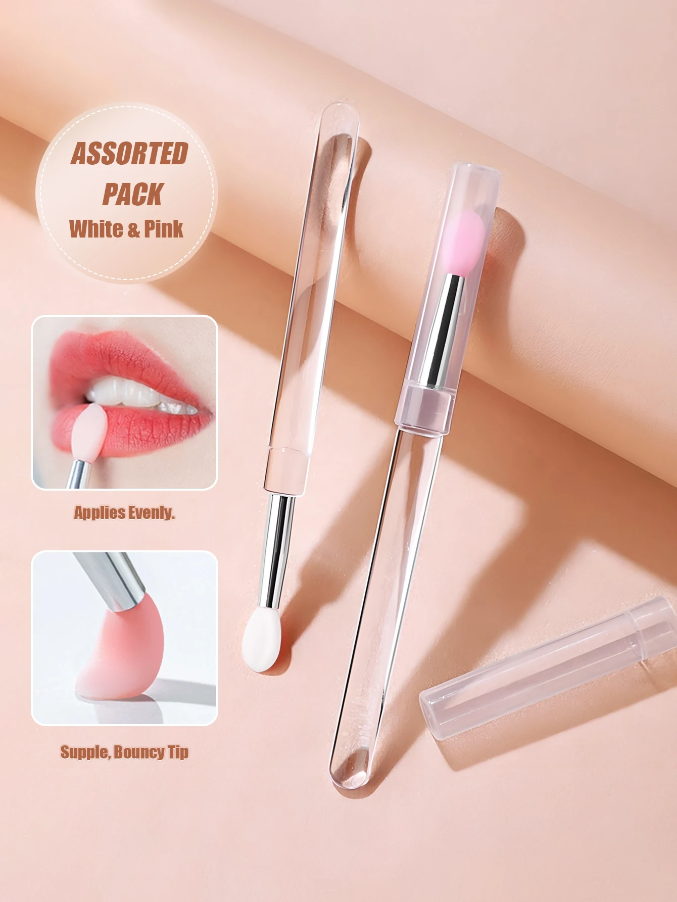 4/10 Uds pincel de labios de silicona reutilizable con tapa, aplicador de brillo de labios y máscara de labios portátil, pincel de maquillaje de doble punta para labios y ojos