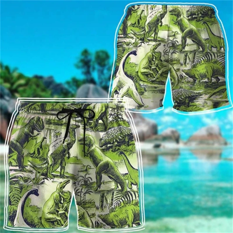 Dinosaur Graphic Streetwear para crianças, shorts de praia, meninos Sportswear, ginásio com cordões, Tyrannosaurus Rex Print, 4XL, novos designs