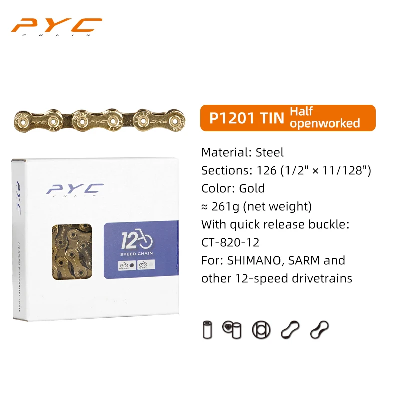 PYC Fietsketting Chroom Harden & Mushroom Pin Klinktechnologie voor Shimano, SARM, 10 11 12 Speed ​​Aandrijflijnen Fietsen Onderdeel