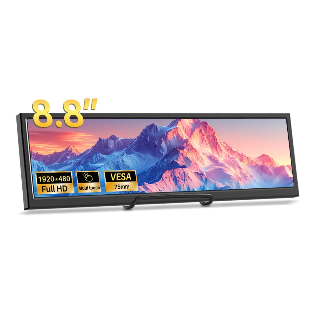 8.8-inch rectangular LCD display, 1920x720 HDMI secondary controller board monitor, AIDA64 sub panel, CPU, GPU, SSD, Information