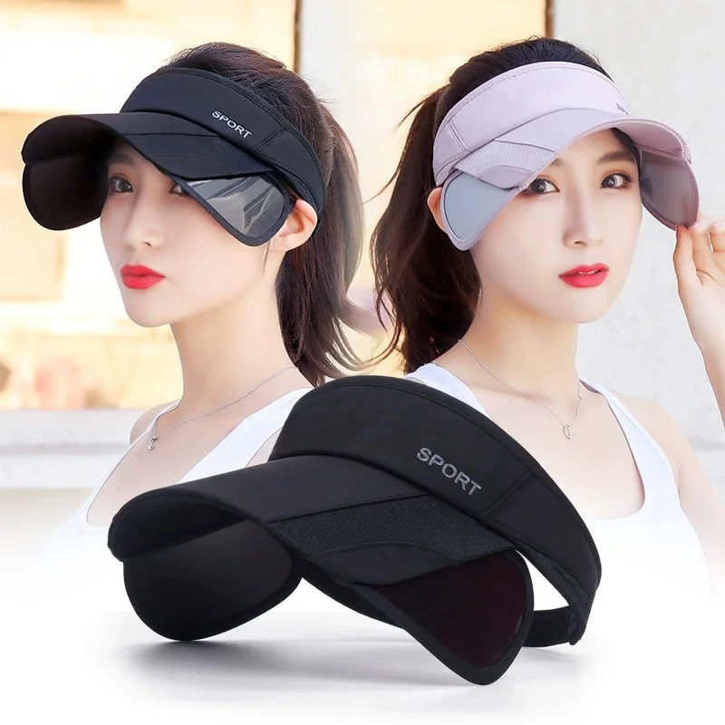Women's hats with a pull-out brim, summer sun visor, a retractable brim for face protection, a Korean-style large-brim cycling