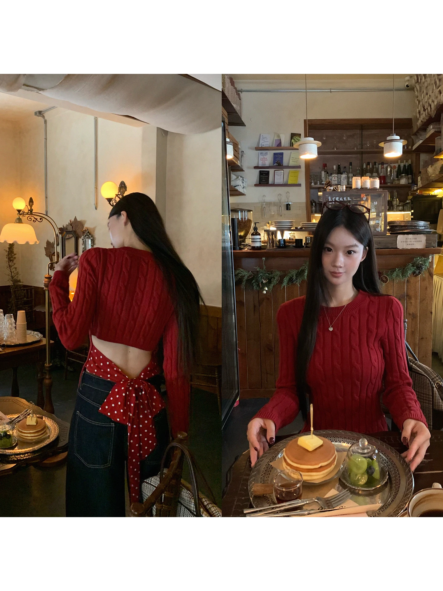 

Red Slim Fit Knitwear Women's Autumn Winter Lazy High End Design Polka Dot Sweater Comfortable Straight Tube ape Long Sve