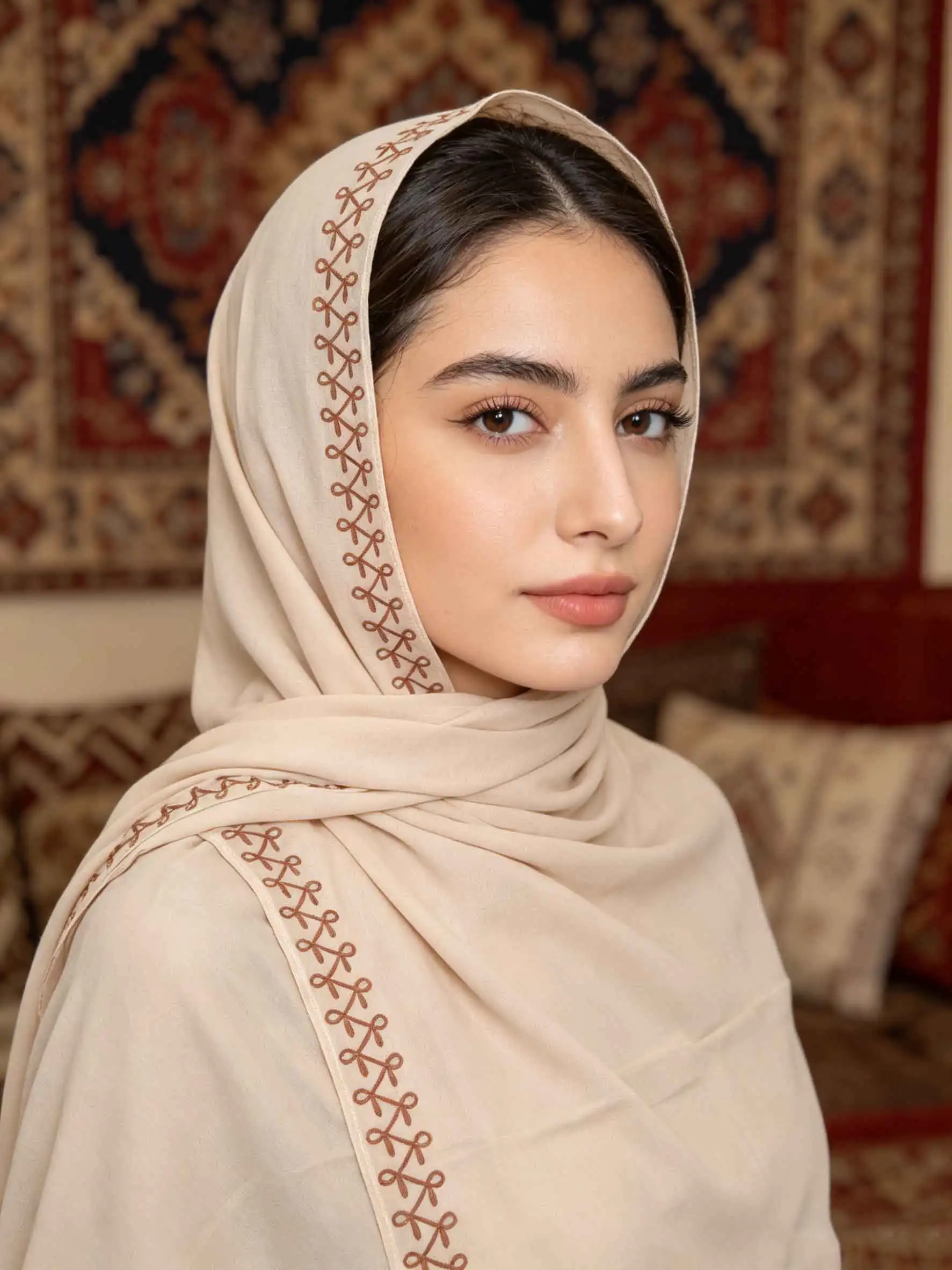 

Exquisite Embroidery Chiffon Hijab for Middle East Muslim Women Soft and Flowy for Daily Life in UAE Saudi Arabia and Gulf Regio