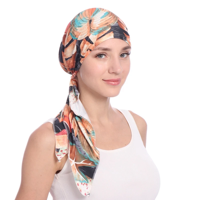 Muslim Women Pre-tied Headscarf Elastic Female Turban Cancer Chemo Hat Hair Loss Cover Head Wrap Headwear Stretch Bandan