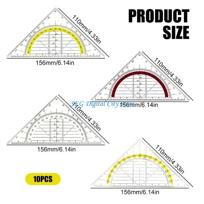 U75B 10pcs Set Quadrat mit 180 Grad Prospraktor -Multifunktionsgeometrie -Set Quadrat