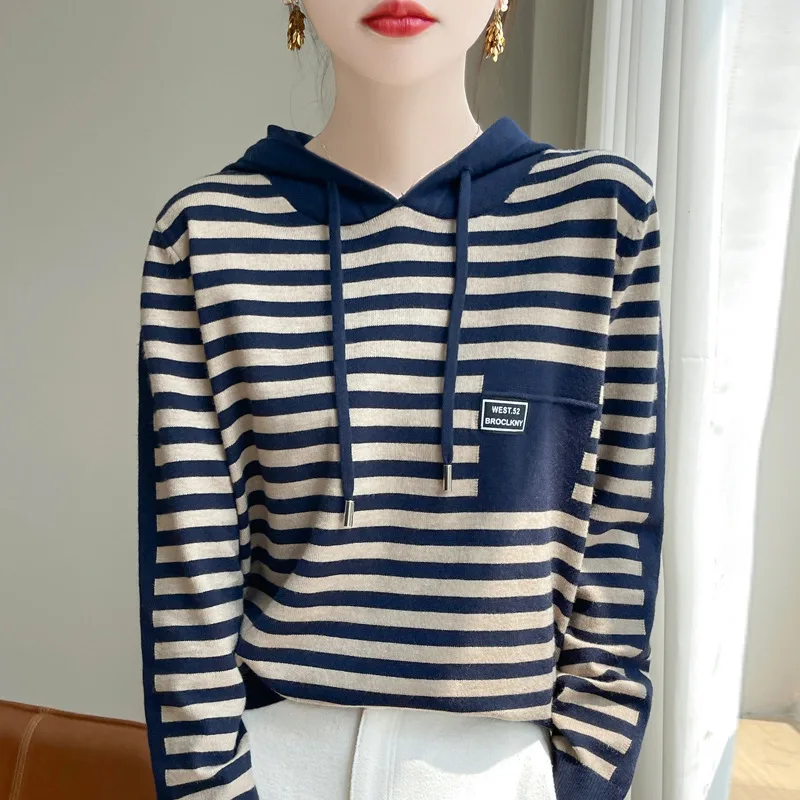 سترة بقلنسوة امرأة الخريف الشتاء طويلة الأكمام الدافئة شريط قاع قميص الصلبة البلوفرات غير رسمية متماسكة الكورية موضة البلوز #2