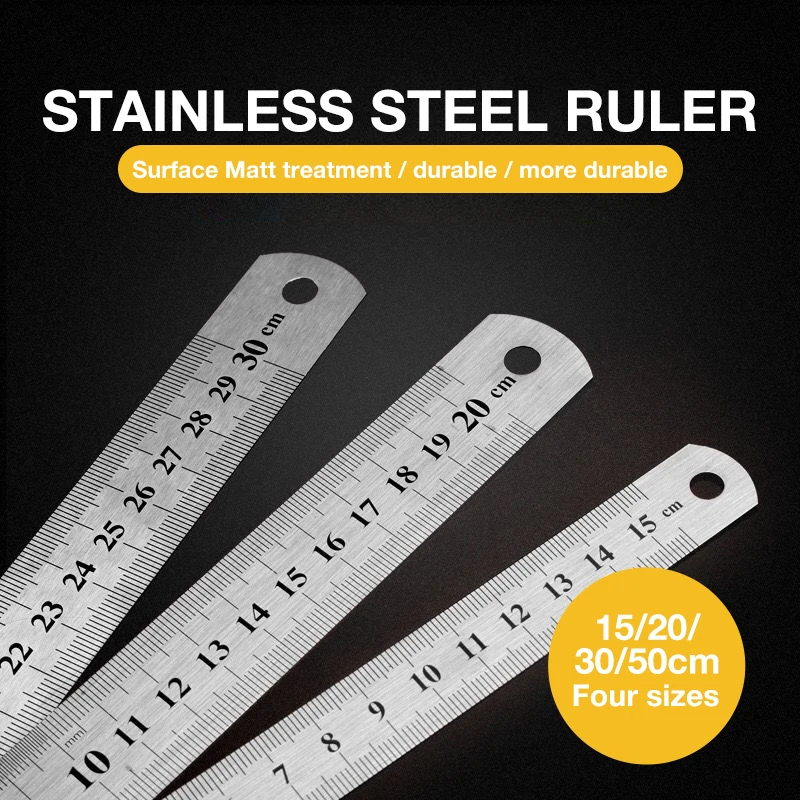 Straight Ruler 0.7mm 50cm and 0.5mm 30cm/20cm/15cm Scale Stainless Steel Straight Ruler Stainless Steel Rule Measuring Tool