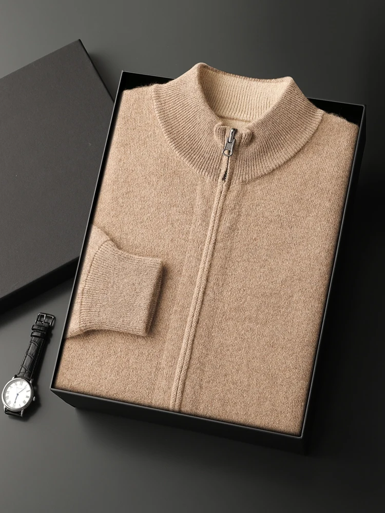 New 100% Cashmere Men's Thick  Cardigan Sweater V-neck Long Sleeve Autumn Winter Warm Cashmere Knitwear Smart Casual Coat Tops