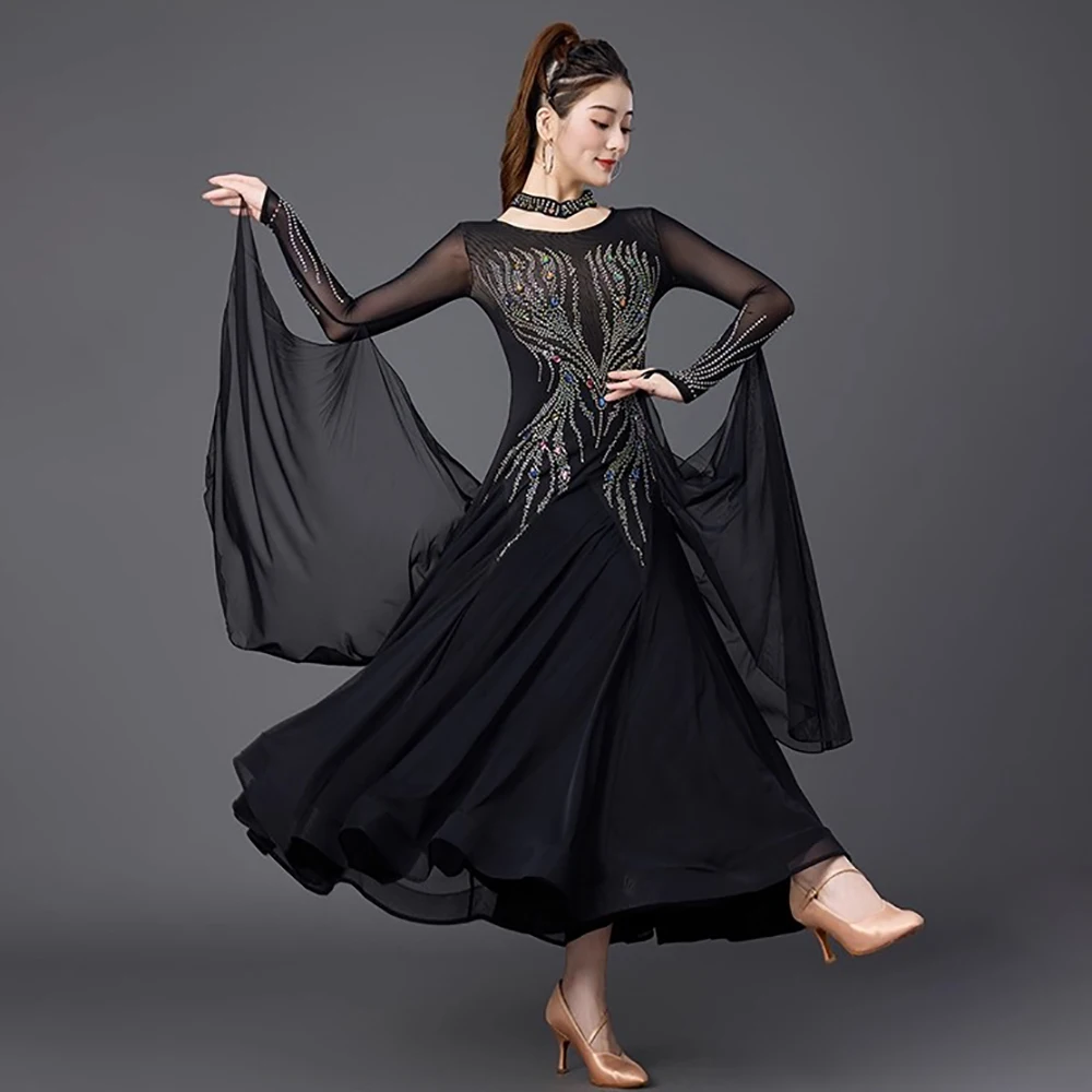 

2026 New Women Ballroom Dance Dress Modern Dance Costume Long Sleeve Big Swing Waltz Performance Wear Clothes