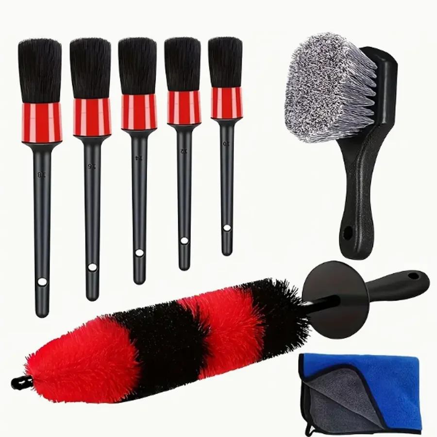 8PCS Car Detailing Brush Set Wheel &Tire Brush Car Detailing Kit Automotive Brush for Car Alloy Wheel Air Vent Interior Exterior