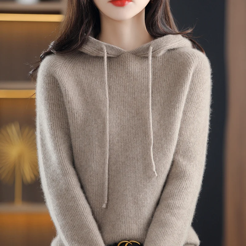 

2023 new Fashon women's cashmere wool hooded sweater loose fit women's elegant and comfortable shirt long sleeve pullover Famale