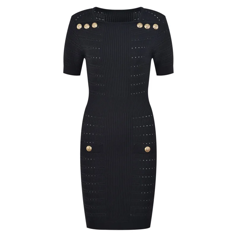 فستان CHUJIE الفرنسي للركاب منسوج برقبة دائرية للمكتب جاهز وقابل للتمدد فستان متوسط الطول لعطلة نهاية الأسبوع SS25 مع جيوب