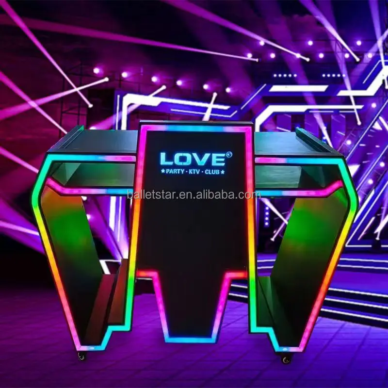 Charging Colorful Nightclub Battery Wireless Dj Booth Luminous Metal Dj Facade Table