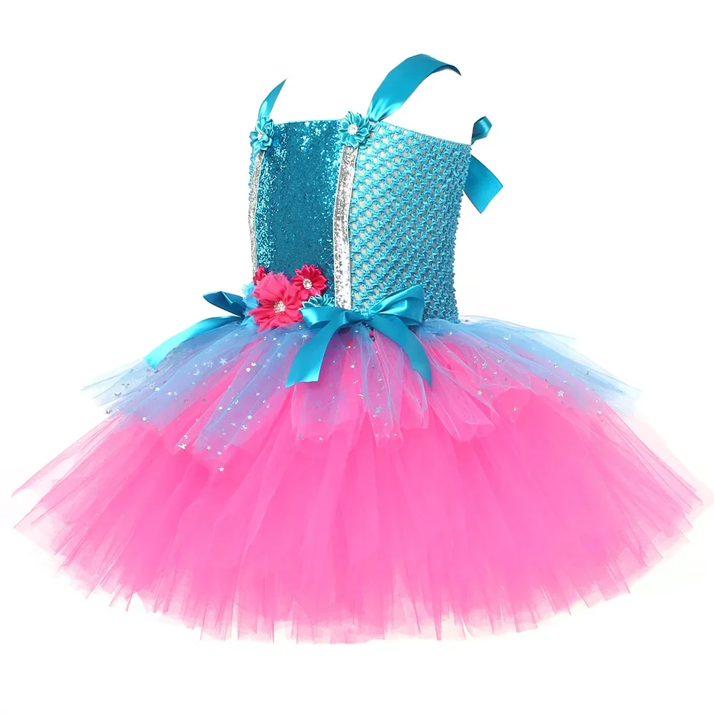 Trolls Poppy Tutu Dresses Princess Dress Magic Elves Cosplay Halloween Costume for Girls Birthday Party Fancy for Kids Clothes