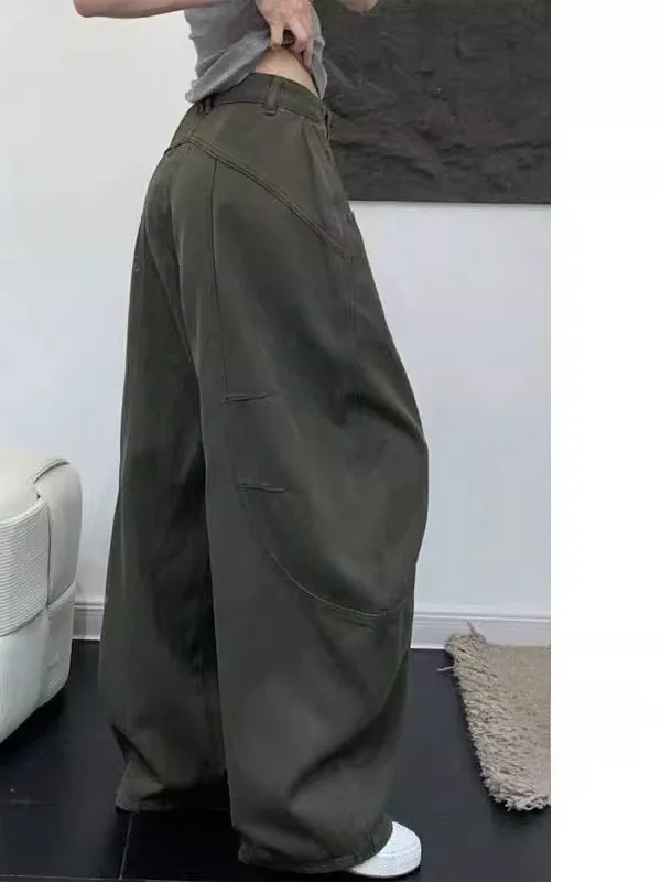 

Утягивающая широкая рабочая одежда, джинсы, женские летние свободные повседневные брюки, прямые брюки длиной до пола, универсальные брюки с высокой талией